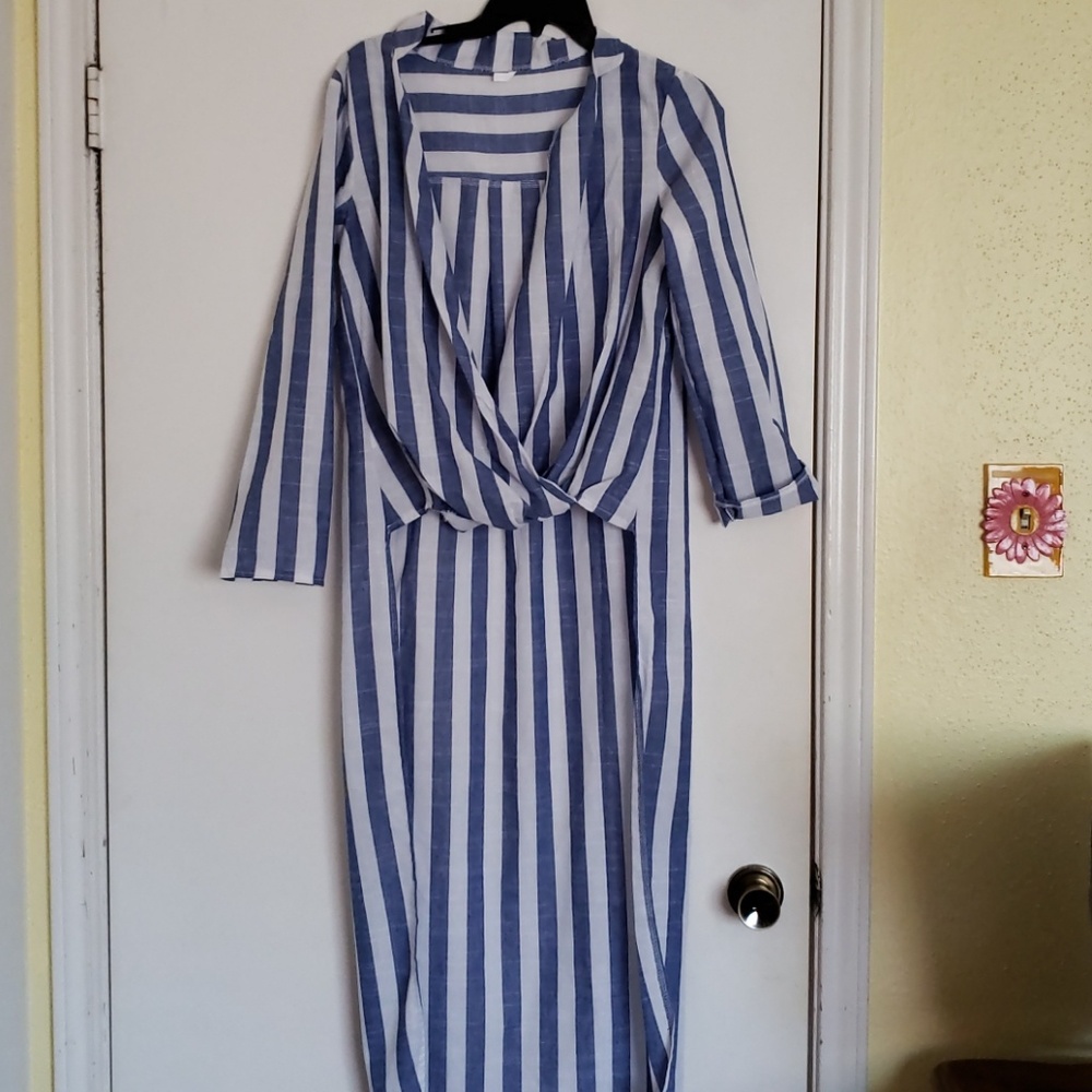 Blue and white striped cardigan